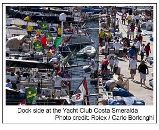 Dock side at the Yacht Club Costa Smeralda, Photo credit: Rolex / Carlo Borlenghi